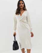 Asos Design Origami Twist Midi Pencil Dress - Cream