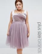 Little Mistress Plus Velvet Bodice Skater Dress With Tulle Skirt - Purple