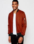 Asos Bomber Jacket With Sleeve Zip In Rust - Rust