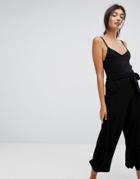 Bershka Ribbed Wide Leg Jumpsuit - Black