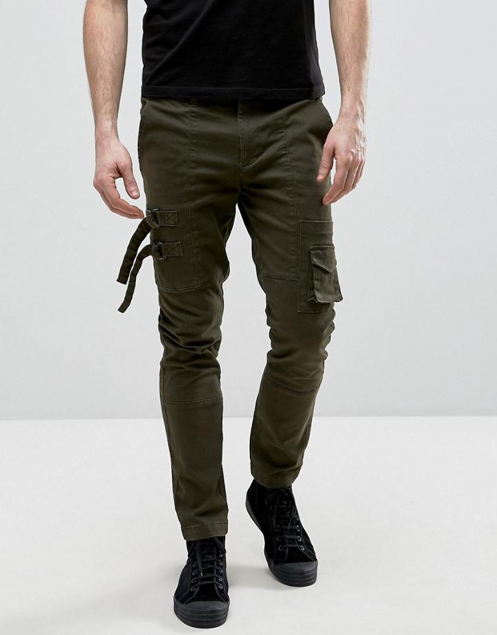 Asos Skinny Pants With Pocket Details In Khaki - Green