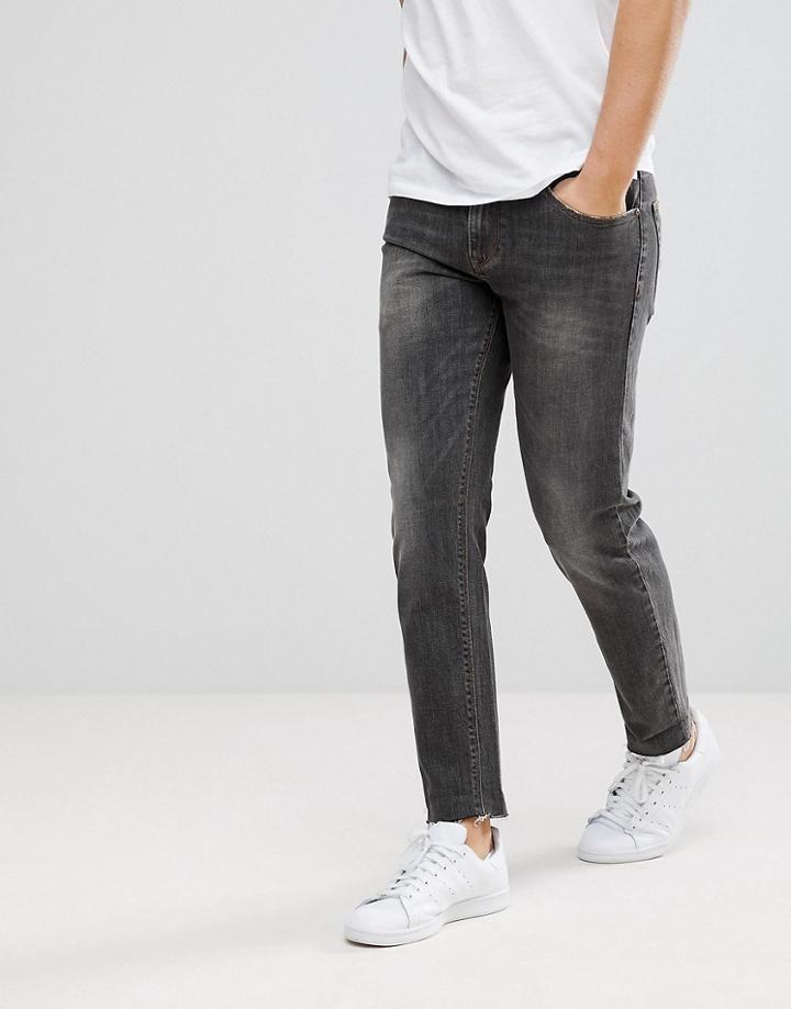 Asos Stretch Slim Jeans In Washed Black With Raw Hem - Black