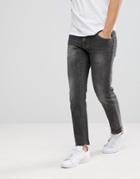 Asos Stretch Slim Jeans In Washed Black With Raw Hem - Black