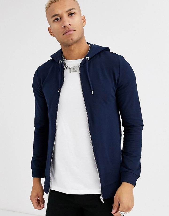 Asos Design Muscle Zip Up Hoodie In Navy