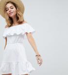 Asos Design Petite Off Shoulder Sundress With Tiered Skirt - White