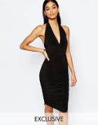 Club L Wrap Front T Bar Back Midi Dress - Black