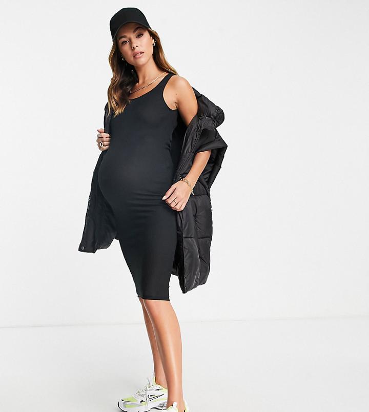Flounce London Maternity Ribbed Midi Dress In Black