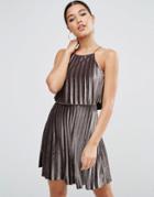 Asos Velvet Pleated Crop Top Mini Dress - Gray