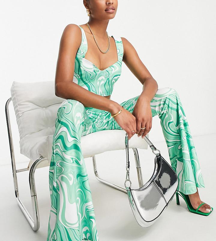 Collective The Label Petite Exclusive Pants In Green Swirl Print - Part Of A Set