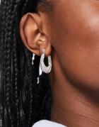 Asos Design Mini Oval Hoop Earrings In Crystal Drench In Silver Tone