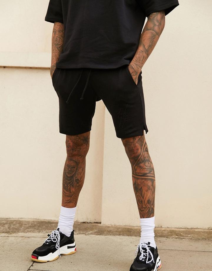 Asos Design Two-piece Jersey Skinny Shorts With 3d Embroidered Dark Future Logo - Black