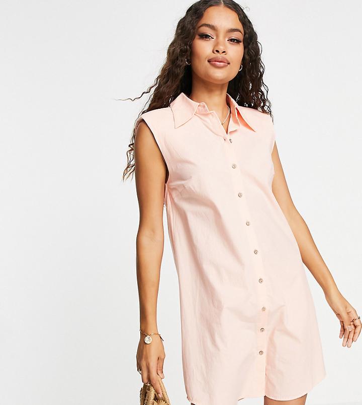Y.a.s Petite Cotton Sleeveless Mini Shirt Dress Peach Pink