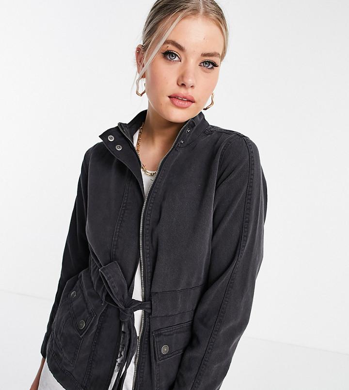 Parisian Tall Denim Jacket With Belt In Black