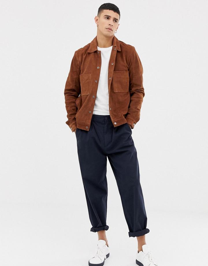 Selected Homme Nubuck Leather Jacket - Tan