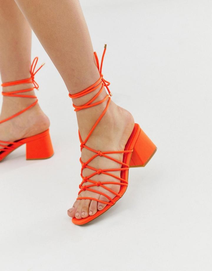 Asos Design Harvie Knotted Detail Sandals In Neon Orange