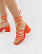 Asos Design Harvie Knotted Detail Sandals In Neon Orange