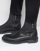 Walk London Maida Vale Double Zip Leather Boots - Black