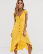 Pull & Bear Seam Detail Midi Dress In Yellow - Yellow
