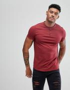 Asos T-shirt With Grandad Neck In Red - Red