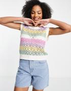 Jdy Crochet Knit Vest In Pastel Stripe-multi