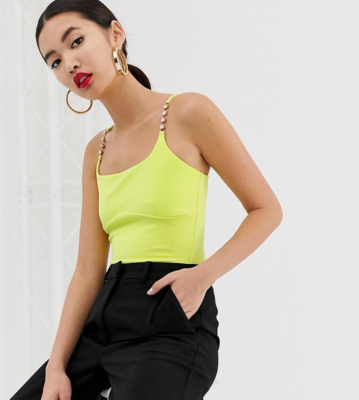 River Island Cami Body With Rhinestone Straps In Yellow - Yellow