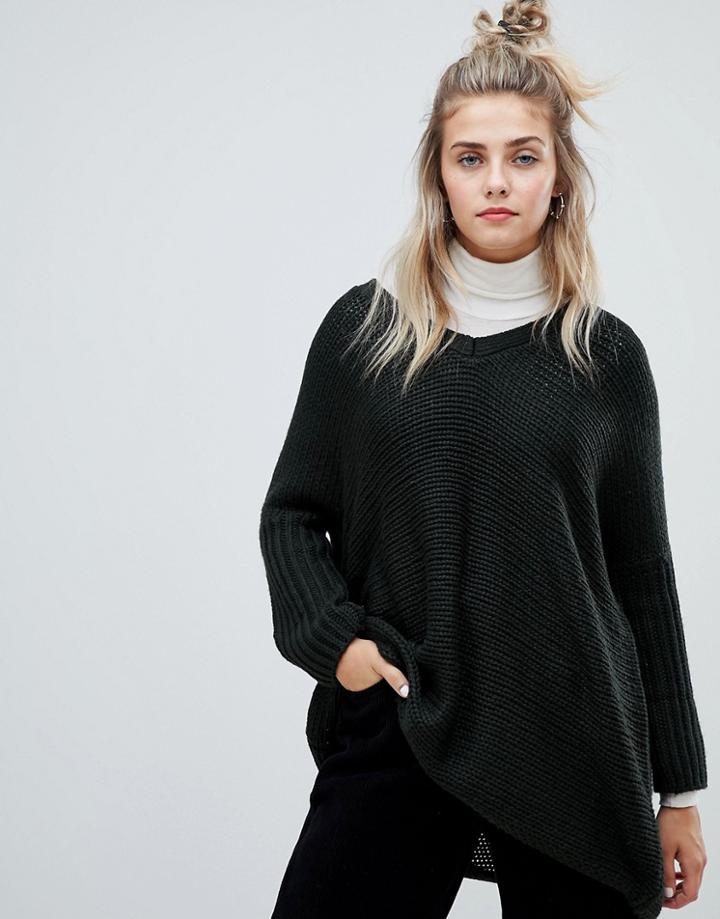 Noisy May Deep V-neck Oversize Sweater - Green