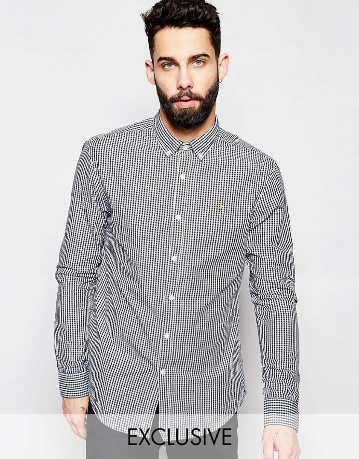 Farah Shirt With Gingham Check Slim Fit Exclusive - True Navy