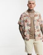 Asos Design Relaxed Short Sleeve Shirt In Geometric Floral Print-red