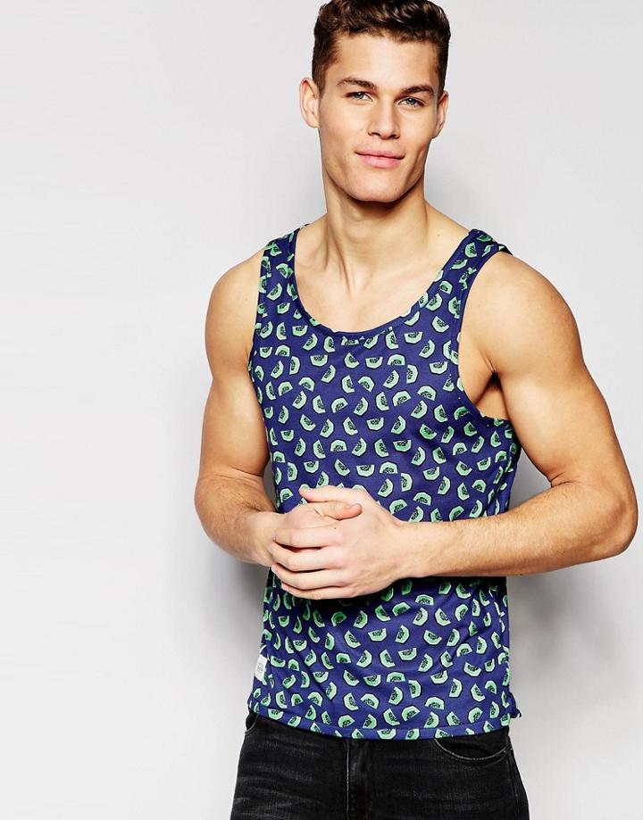 Native Youth Tank With Kiwi Print Graphic - Navy