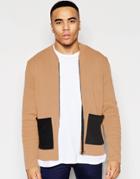 Asos Knitted Jacket With Contrast Pocket - Camel