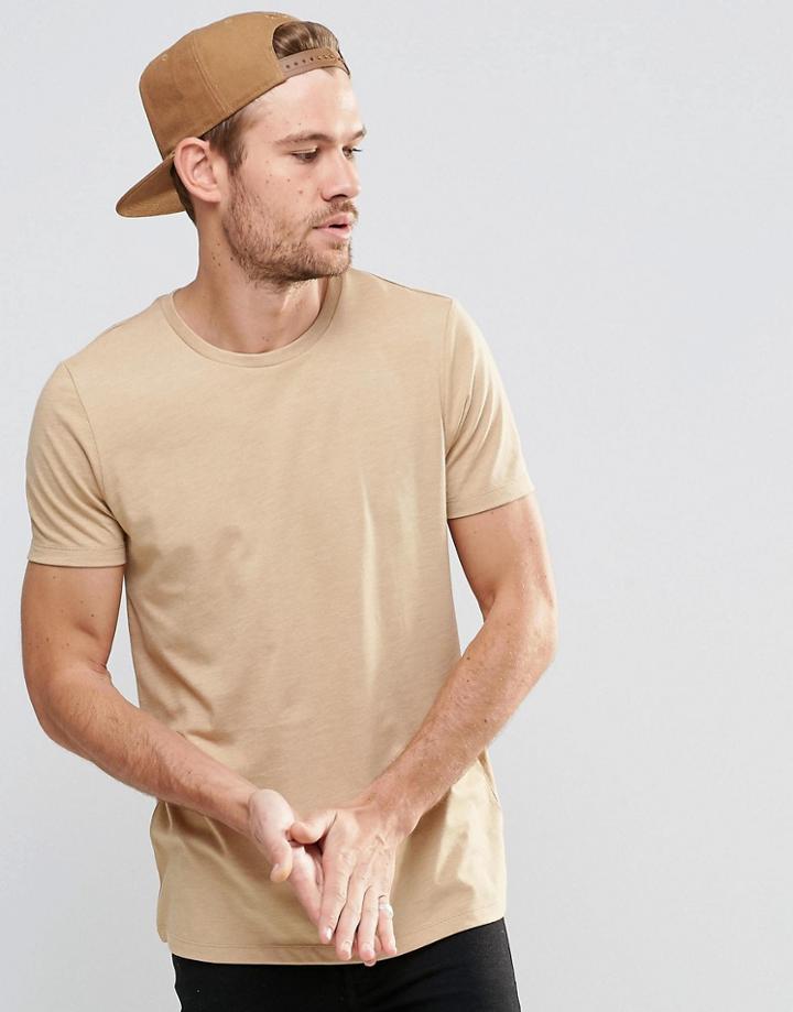 Asos T-shirt With Crew Neck In Beige - Golden Rod Marl