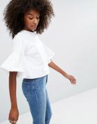 Asos Denim Top With Flared Sleeve In White - White