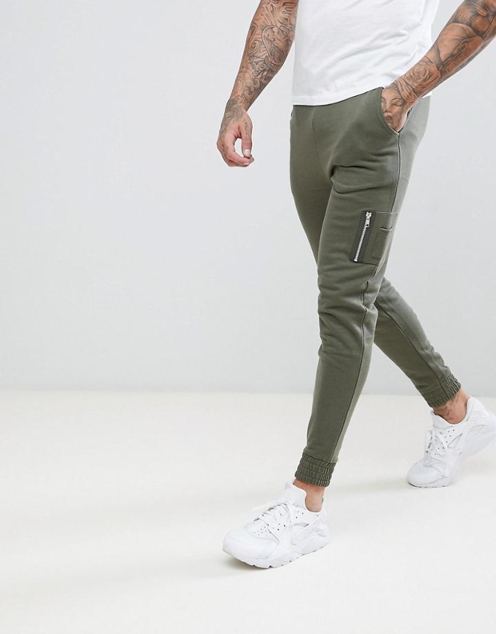 Asos Skinny Joggers With Ma1 Pocket In Green - Green