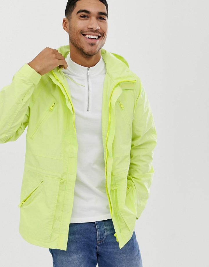 Asos Design Parka Jacket In Fluro Green - Green