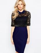 Vesper Collared Lace Top Pencil Dress With 3/4 Sleeve