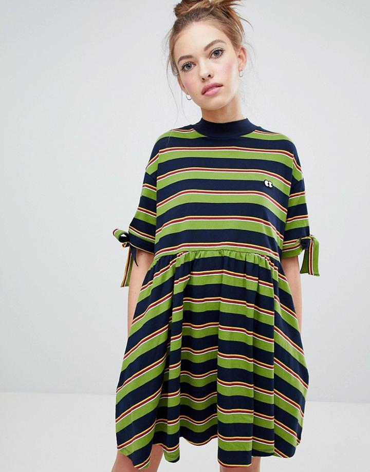 Lazy Oaf Bow Sleeve Stripy Dress - Black