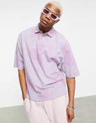 Asos Design Oversized Polo T-shirt In Tie Dye Pique-purple