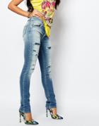Versace Jeans Skinny Jean With All Over Distressing And Rips - Blue