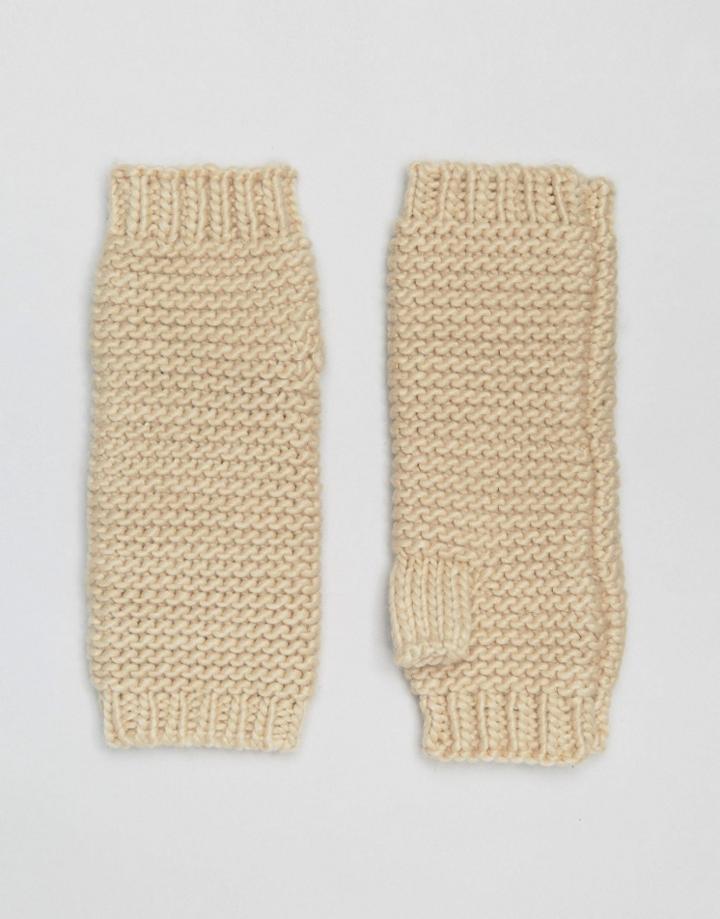 Vila Knitted Fingerless Mittens - Beige