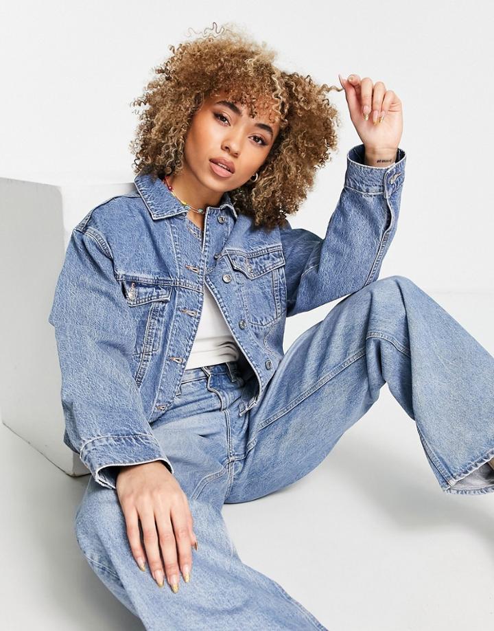 Asos Design Organic Denim 90's Jacket In Rich Midwash-blue