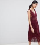 Y.a.s Tall Lace Midi Skater Dress In Burgundy-red