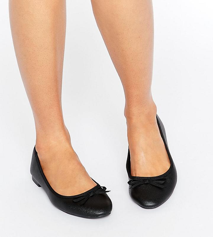 New Look Wide Fit Leather Look Ballet Pump-black