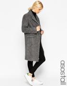 Asos Tall Coat With Seam Detail In Hairy Wool - Mid Gray