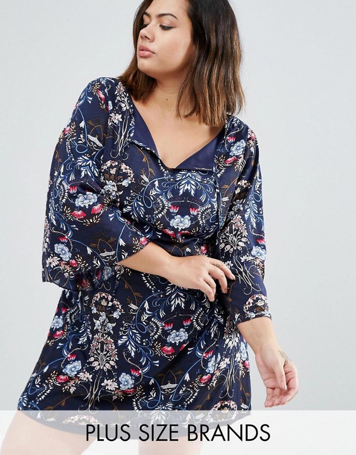 Yumi Plus Smock Dress In Floral - Navy