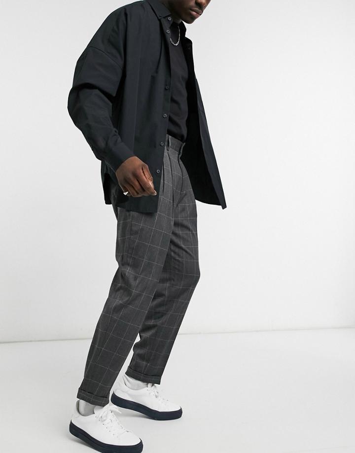 Asos Design Oversized Tapered Dressy Pants In Plaid-grey