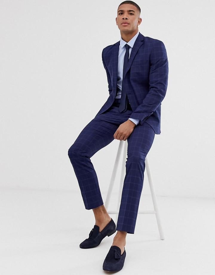 Selected Homme Slim Suit Pants In Navy Window Check