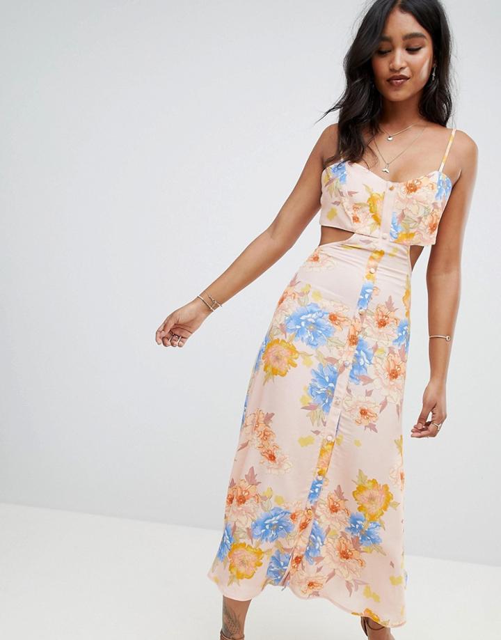 Flynn Skye Bloom Cut Out Midi Dress - Orange