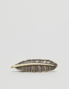Asos Feather Tie Bar In Burnished Gold - Gold