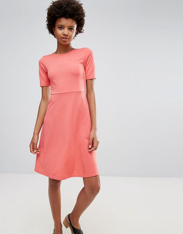 Ichi Short Sleeve Fit & Flare Dress - Red