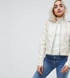 Vero Moda Petite Leather Look Biker Jacket - Beige